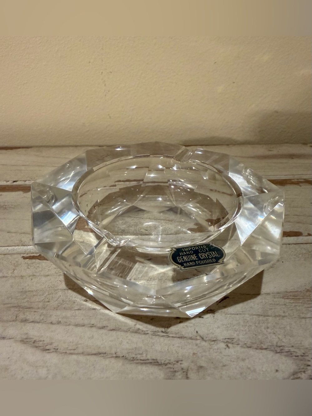 Vintage Heavy Cut Crystal Octagon Ashtray Hand Polished Lead Crystal Trinket